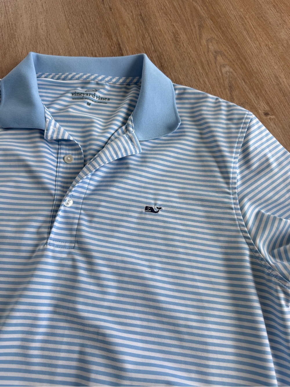 Vineyard Vines Light Blue and White Striped Polo